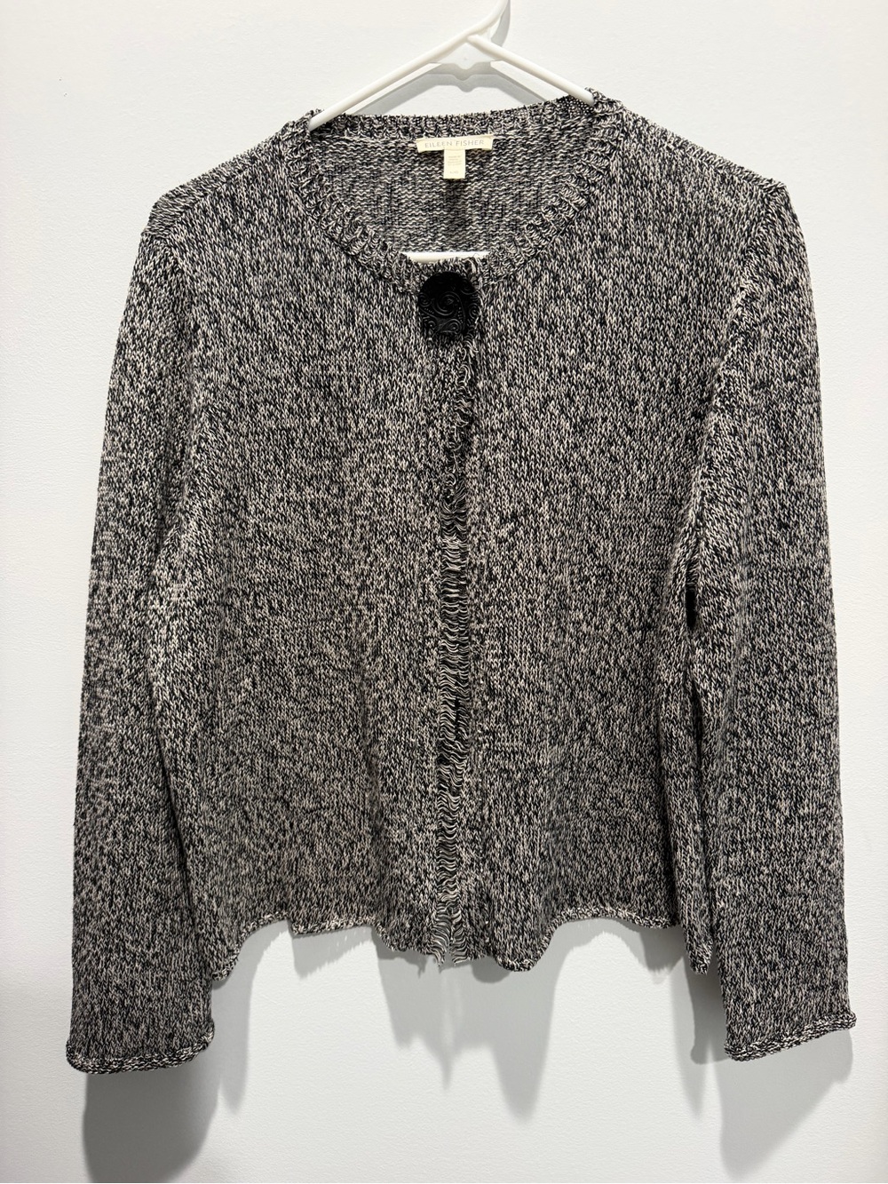 Eileen Fisher Organic Linen Office Minimalist Normcore Fringe Cardigan